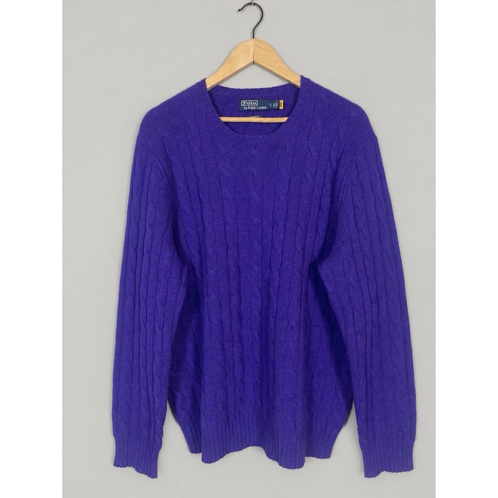 Polo Ralph Lauren Cable Knit Cashmere Sweater Mens XL Purple Quiet Luxury